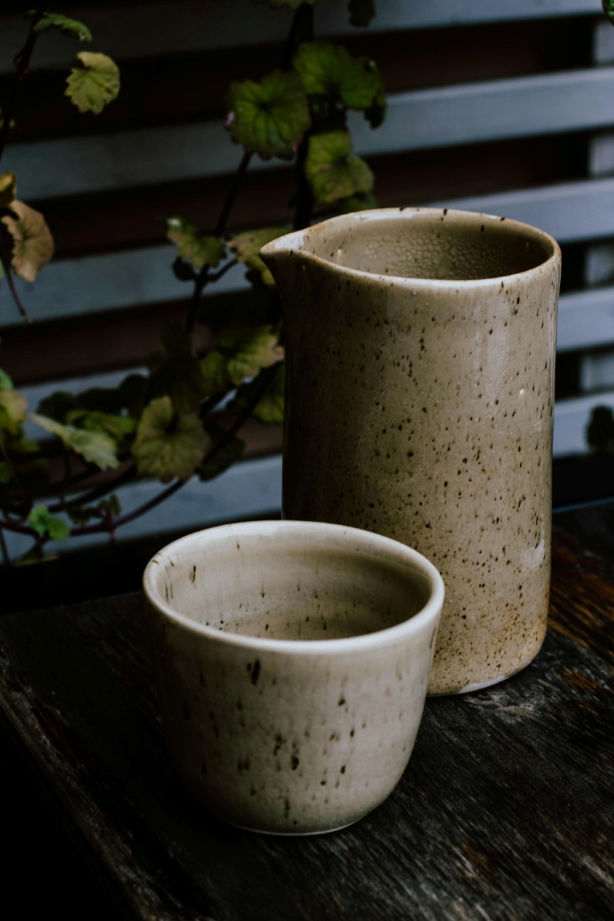 Image of Speckled Ceramic Cup and Pitcher